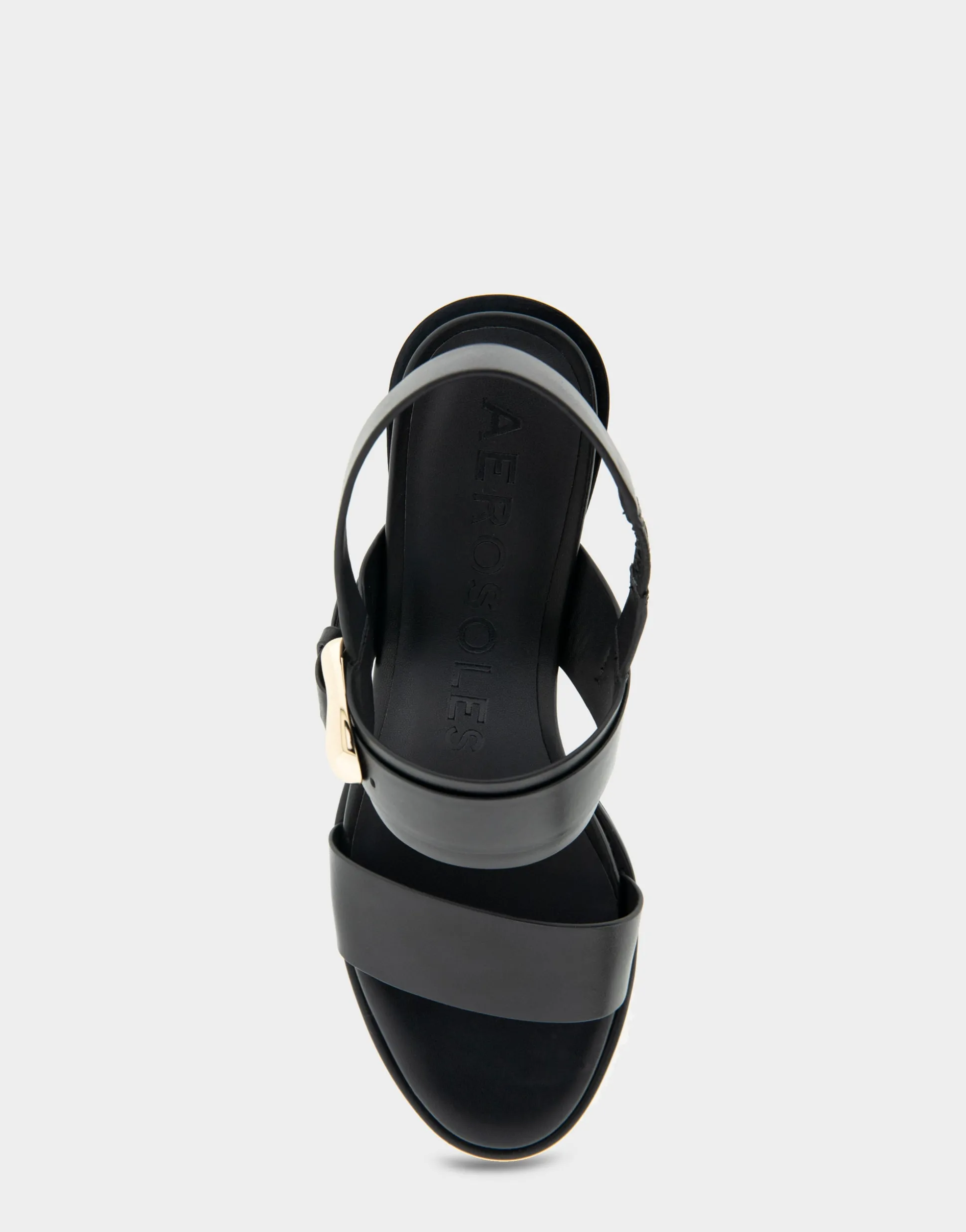 Comfortable Women's Two Band Slingback Block Heel Sandal in Black Leather