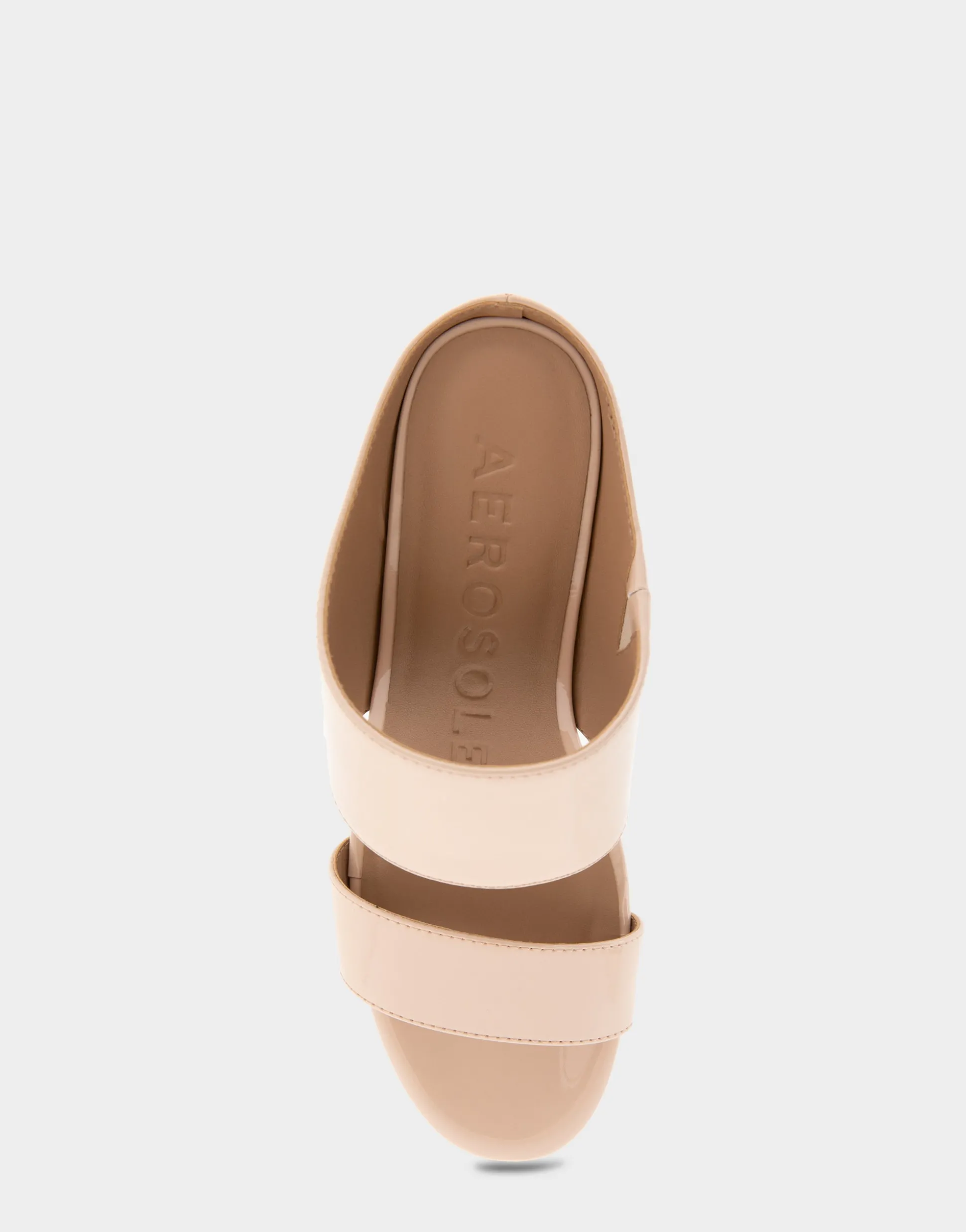 Comfortable Women's Two Band Mid Wedge Slide Sandal in Cipria Faux Leather