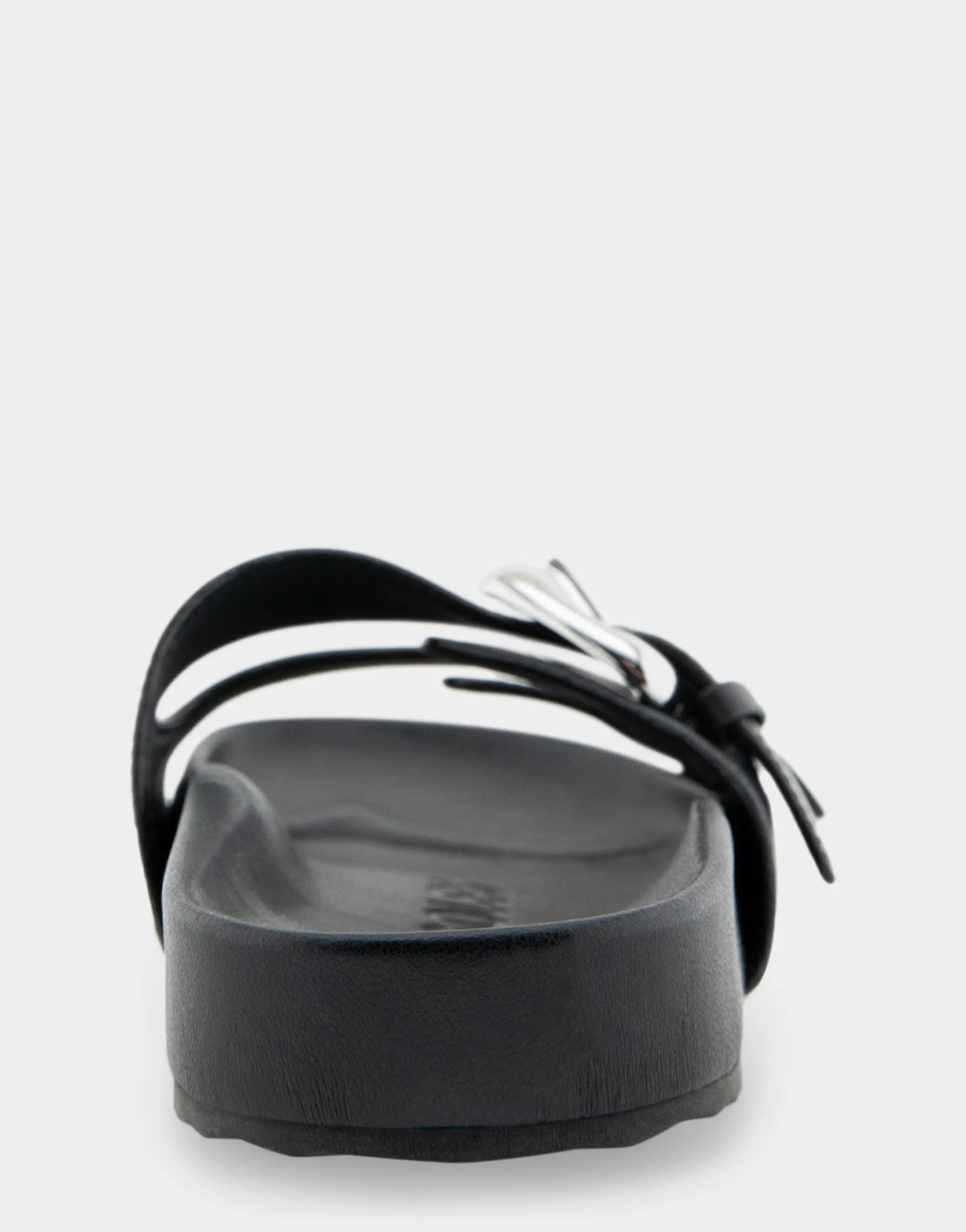 Comfortable Women's Two Band Molded Footbed Sandal in Black Leather