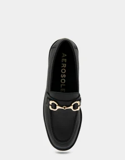 Comfortable Women's Ultralight Lug Loafer With Horsebit Detail in Black Pebbled Faux Leather Faux Leather