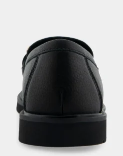 Comfortable Women's Ultralight Lug Loafer With Horsebit Detail in Black Pebbled Faux Leather Faux Leather