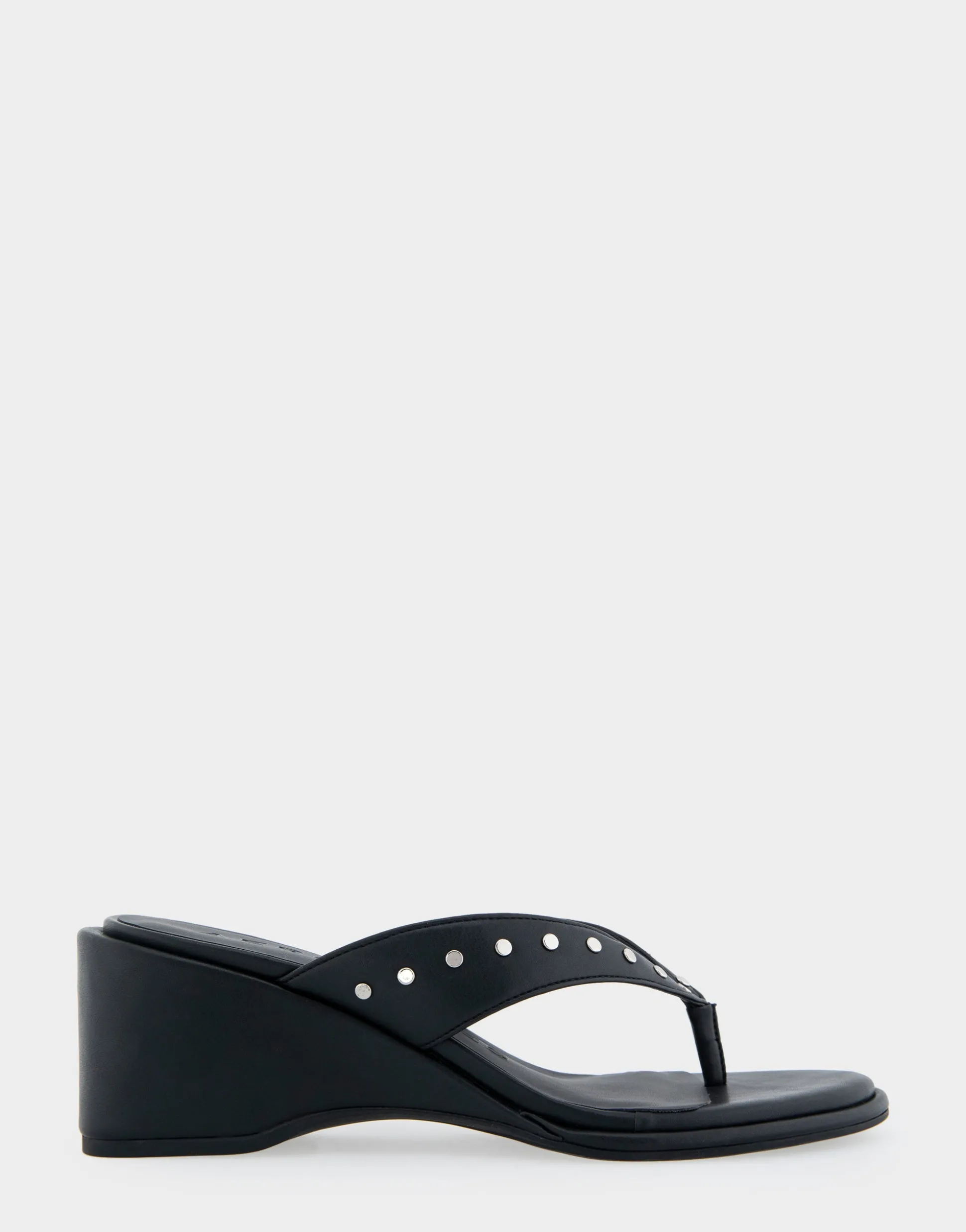Comfortable Women's Wedge Thong Sandal in Black Allover Faux Leather