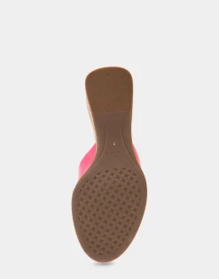 Comfortable Women's Wedge Slide Sandal in Virtual Pink Patent Faux Leather