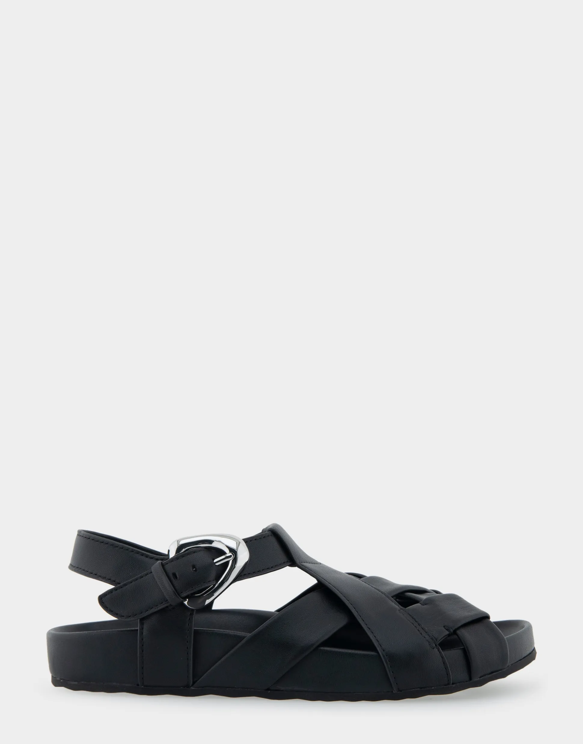 Comfortable Women's Woven Fisherman Footbed Sandal in Black Leather