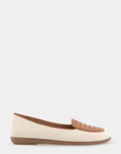 Comfortable Women's Woven Plug Loafer in Natural Canvas Fabric Faux Leather