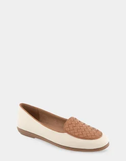 Comfortable Women's Woven Plug Loafer in Natural Canvas Fabric Faux Leather