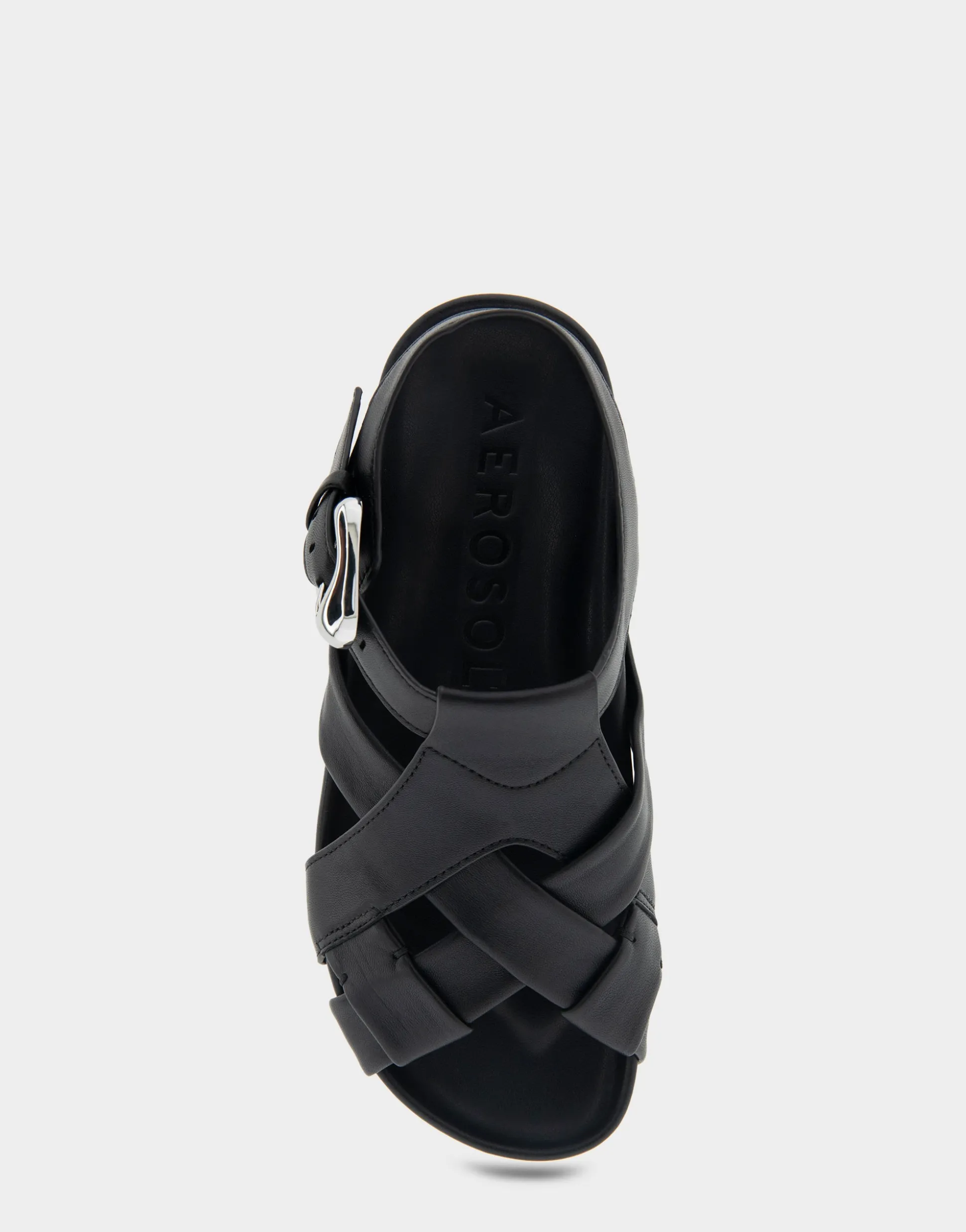 Comfortable Women's Woven Fisherman Footbed Sandal in Black Leather