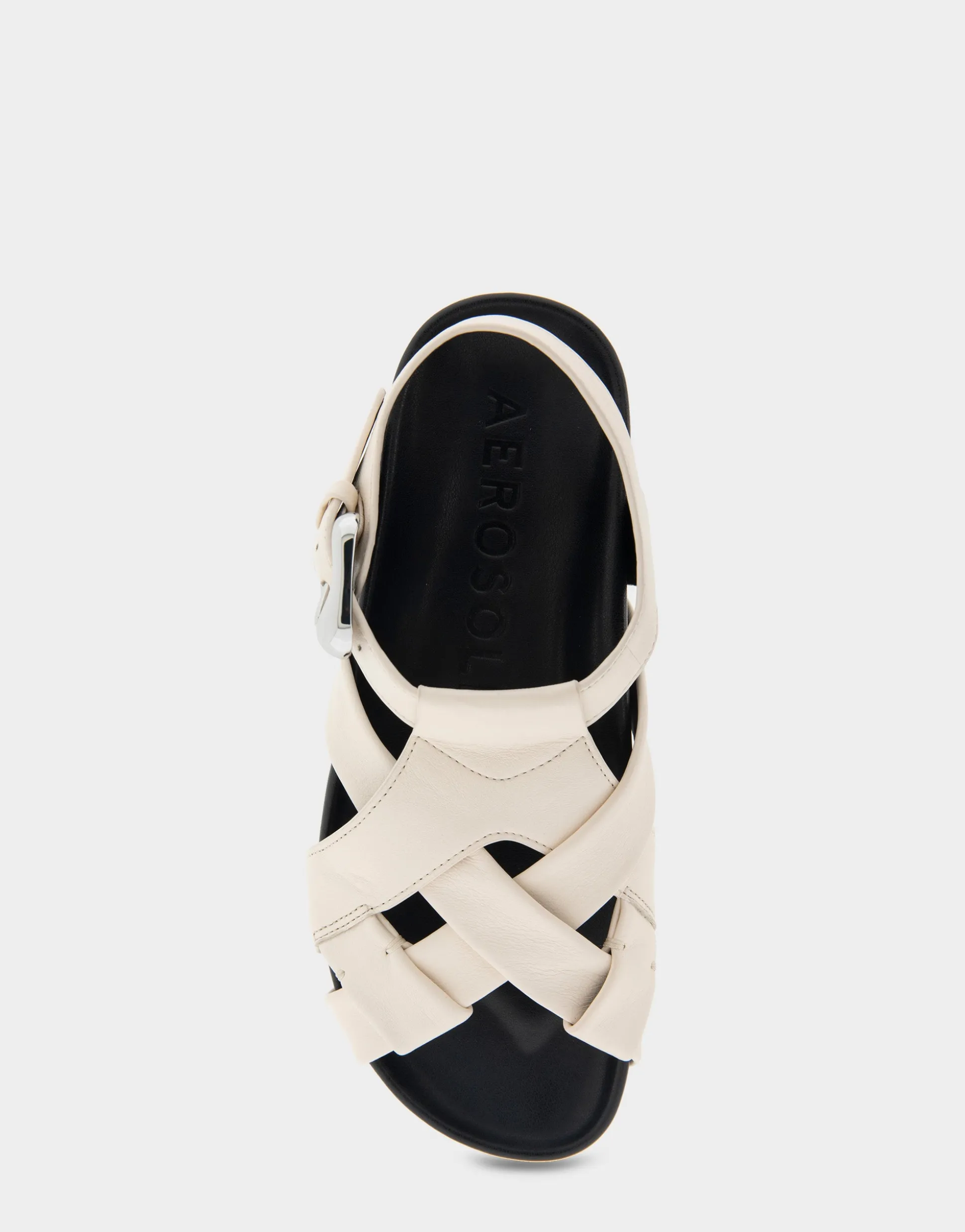 Comfortable Women's Woven Fisherman Footbed Sandal in Eggnog Leather