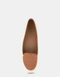 Comfortable Women's Woven Plug Loafer in Natural Canvas Fabric Faux Leather