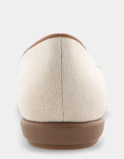 Comfortable Women's Woven Plug Loafer in Natural Canvas Fabric Faux Leather